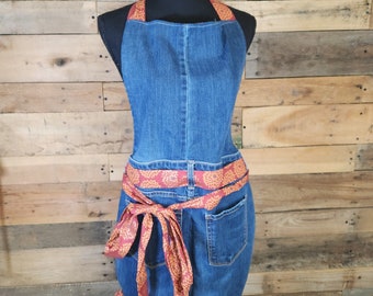 Upcycled Denim Apron: Ruffle Trim, Adjustable Tie-Backs