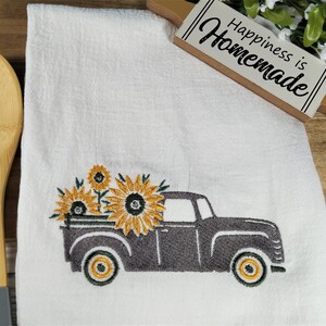 Truck with Sunflowers Flour Sack Towel / Tea Towel