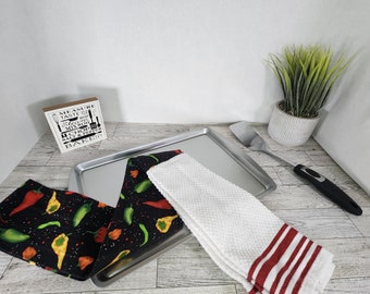 Peppers Kitchen Towel Boa, Kitchen Scarf, Neck Towel, Kitchen Towel, Chef Gift, Cooking Accessory, Hanging Kitchen Towel, Scarf Towel
