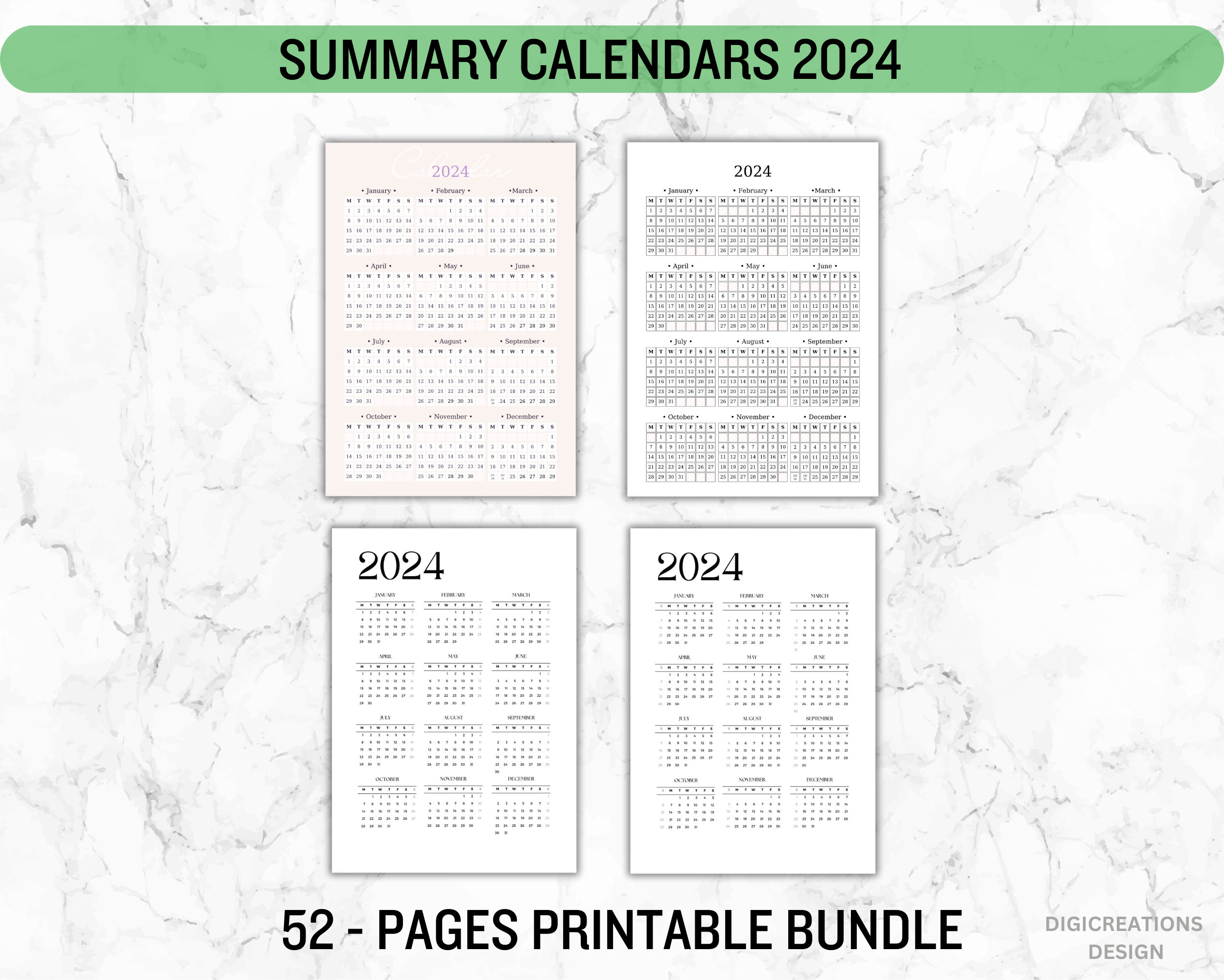 Printable Calendar 2024 Monthly Planner 2024 | Letter, A4, A5 ...