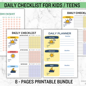 Daily Checklist for Kids and Teens, Printable, Kids Responsibility Chart, To Do list, Before and After School, Daily Routine, Chore Chart,