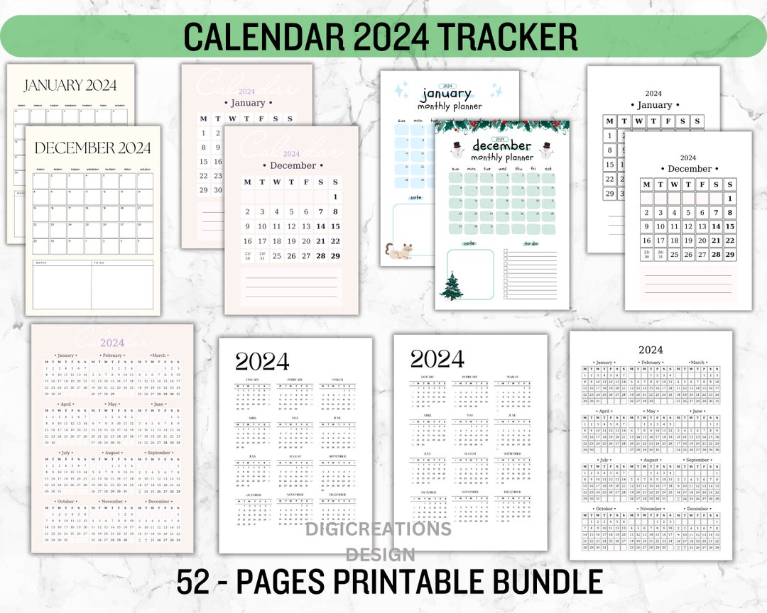 Printable Calendar 2024 Monthly Planner 2024 | Letter, A4, A5 ...