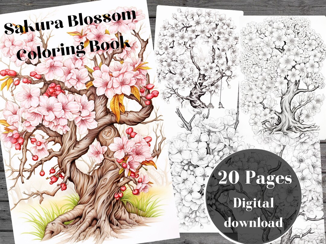 Coloring Page Cherry Blossom Coloring Book Sakura Tree - Etsy