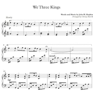 Partitura del himno navideño para piano de Los Tres Reyes Magos