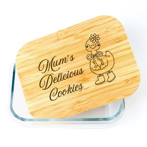 Personalised Glass Lunch Box with Bamboo Lid, Christmas Secret Santa Gift Lunch Box for Women, Food Container For Office School Camp Picnic