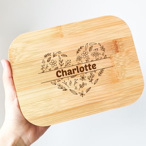 Personalised Glass Bamboo Lunch Box, Christmas Secret Santa Gift Heart Lunch Box for Women, Food Container For Office School Picnic