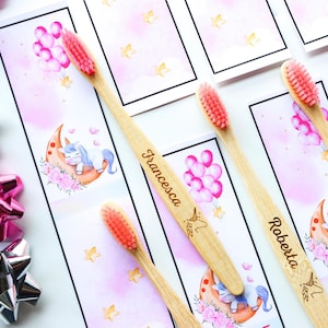 Personalised Bamboo Toothbrush, Kids Birthday Favour, Eco Friendly Zero Waste, Unicorn Child Party Gift, Christmas Secret Santa Present