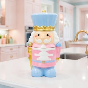 Barattolo per biscotti Schiaccianoci Rosa Blu, Scatola per biscotti Regalo di Pasqua Compleanno per Mamma Amica, Angolo caffè Decorazione in ceramica per la cucina, Scatola regalo per dolcetti