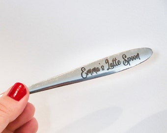 Personalised Latte Milkshake Spoon, Bespoke Father's Day Hot Chocolate Coffee Spoon Gift, Gift for Husband Wife Dad Mum Friends