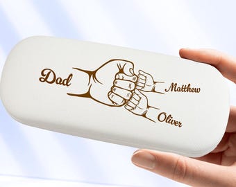 Personalised Glasses Case, Birthday Fathers Day Gift for Dad, Hard Glasses Case, Custom Daddy and Kids Fist Punch Sunglasses Box Present