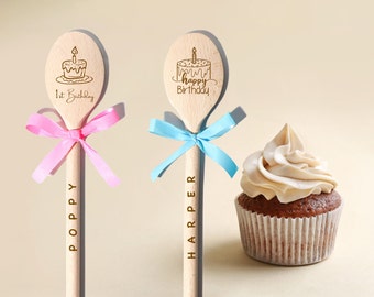 Personalised Baby Cake Smash Spoon, First Birthday Photo Prop, 1st Birthday Cake Spoon, Engraved Wooden Spoon