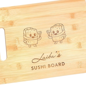 Personalised Sushi Board, Christmas Birthday Gift Sushi Lover, Japanese Sushi Plate Set, Secret Santa Engraved Bamboo Serving Board