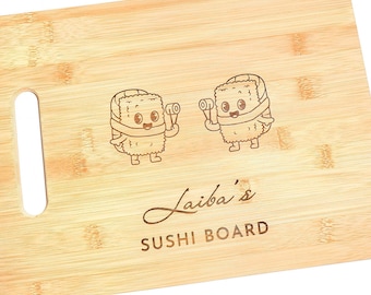 Personalised Sushi Board, Birthday Party Gift Sushi Lover, Japanese Sushi Plate Set, Mothers Day Present Engraved Bamboo Serving Board
