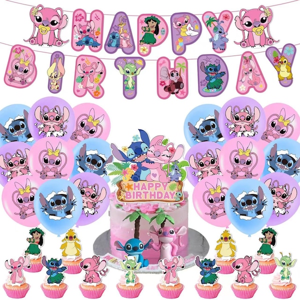 Lilo & Stitch Birthday Party Decorations Set Balloons Banner Cake and Cupcake Toppers