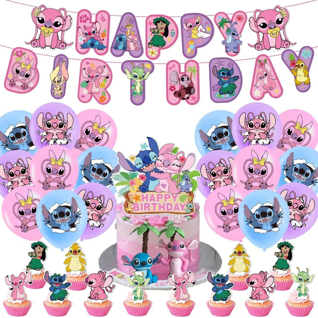 Lilo Stitch Birthday Party Decorations Set Balloons Banner Cake and Cupcake Toppers