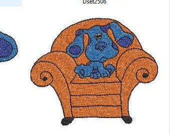 Puede incluir: Una colección de imágenes de dibujos animados de un perro azul con manchas azul oscuro. El perro está representado en varias poses, incluyendo sentado, de pie y con un gorro de fiesta. Las imágenes están etiquetadas con el texto "Dset2503" a "Dset2510".