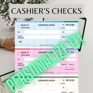 Manifestation Cashier's Checks | Blank Check Template | Editable Check | Printable Cheques | Financial Abundance Template