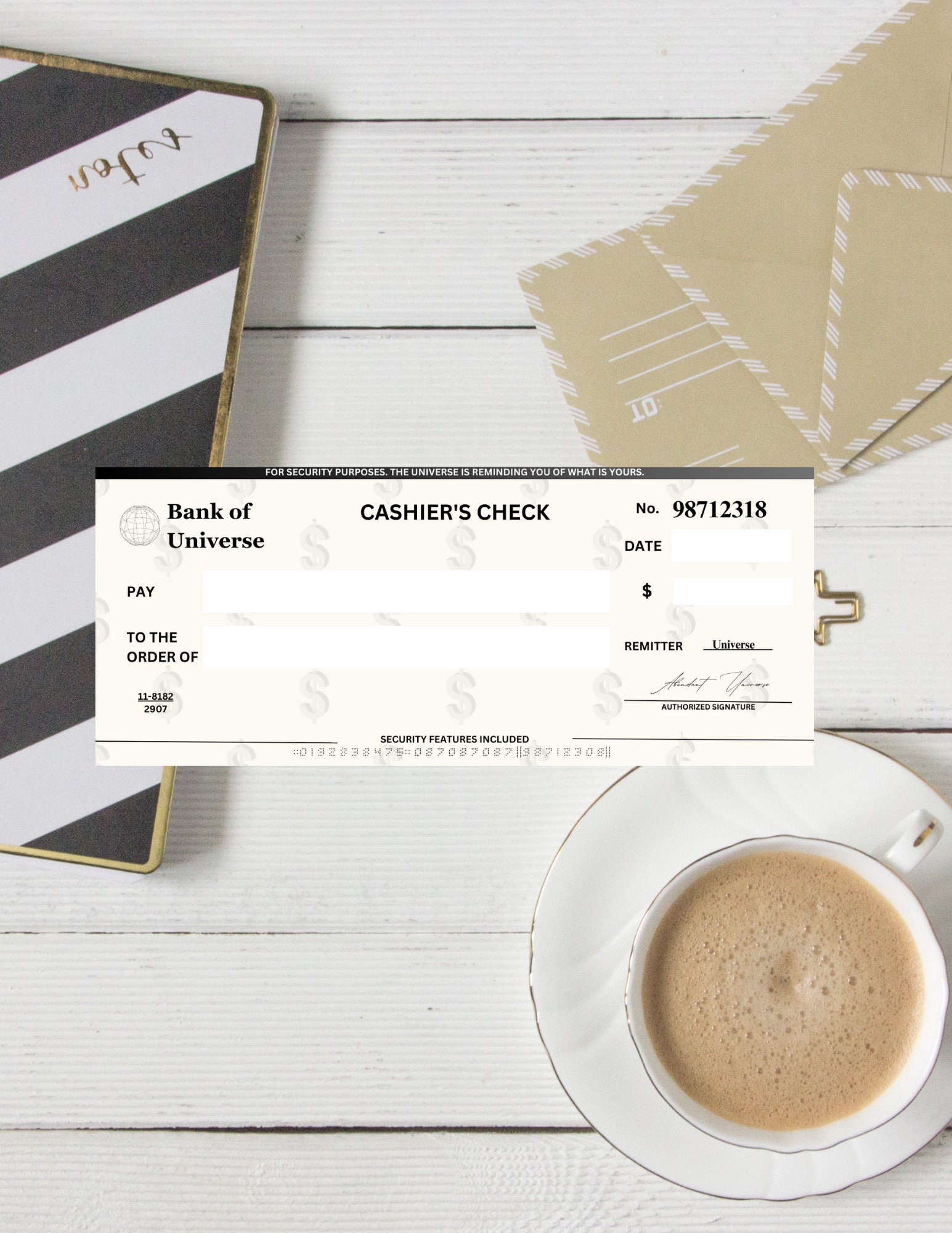 Manifestation Cashier's Checks Blank Check Template Editable Check Printable Cheques Financial