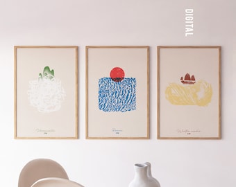 Modern Style Noodle Wall Art SET of 3, Food Poster, Unique Foodie Gift, Kitchen Decor, Elegant Minimalist Art Print