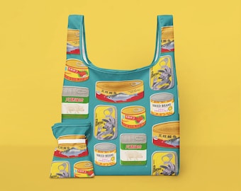 Canned Comfort Art Shopping Tote – Asian Food Design, Foldable Grocery Bag