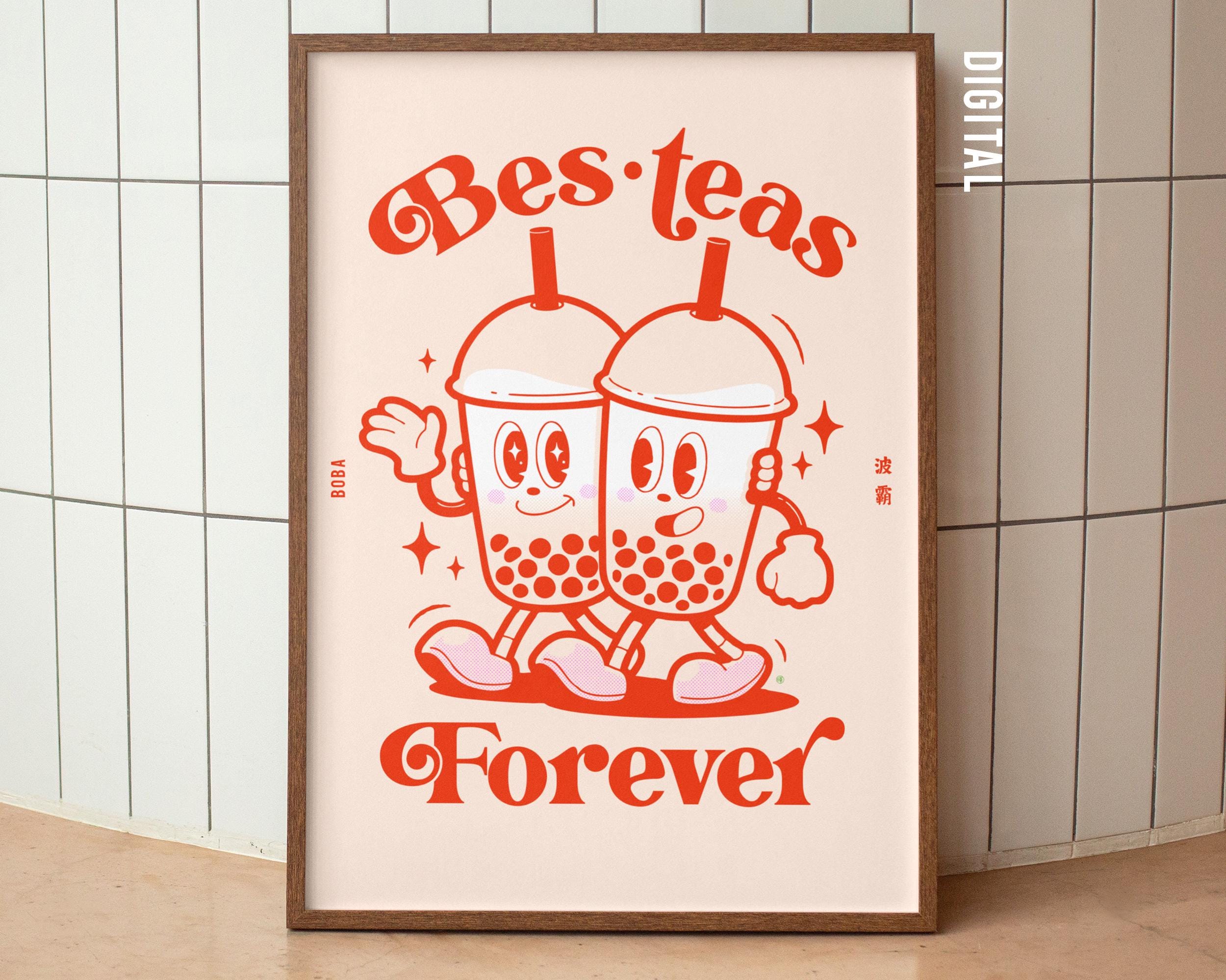 Boba Tea Bestie Art Print: Whimsical Friendship Poster (digital ...
