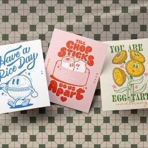Lot de 3 cartes de voeux | Passez une journée du riz | Jusqu'à ce que les baguettes nous séparent | Vous êtes une tartelette aux œufs ordinaire | Bonne ambiance positive