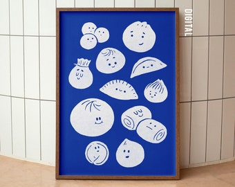 Dumplings and Baos Print: Whimsical Asian Food Art (Digital Download)
