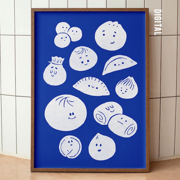 Dumplings and Baos Asiatisches Essen Illustrierte, Moderne Kunst, Food Poster, Einzigartiges Geschenk, Küchendekoration, Kunstdruck