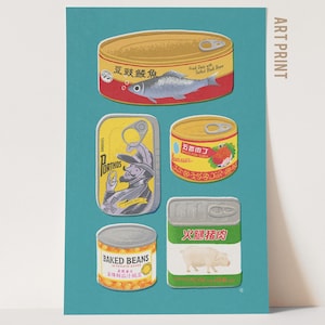 Poster illustrato con cibo asiatico in scatola, regalo per la mamma, poster per buongustai, regalo unico, decorazione per la cucina, stampa artistica originale