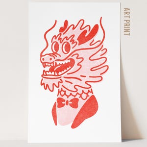 Arte mural ilustrado del Sr. Dragón, estilo moderno, póster gráfico del zodiaco chino, regalo único y divertido, impresión artística caprichosa