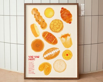 Hong Kong Bakery Art Print: Comfort Food Illustration (Digital Download)