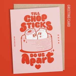 jusqu'à ce que les baguettes nous séparent carte de vœux | Amour romantique anniversaire fiançailles | Dim sum chinois