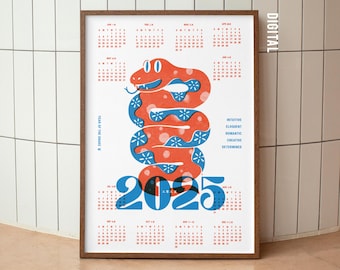 2025 Year of the Snake Calendar Poster: Chinese Zodiac Art (Digital Download)