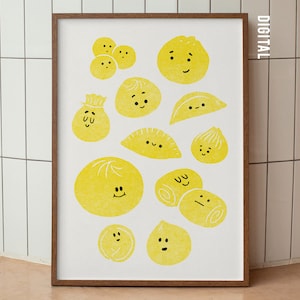 Baos und Dumplings Asiatisches Essen illustrierte Wandkunst modernen Stil, Food Poster, einzigartiges Geschenk, Küchendekoration, wunderliche Kunstdruck