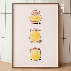 Dim Sum Siu Mai Transformator Piggy Food illustrierte Wandkunst modernen Stil, Dim Sum Food Poster, einzigartiges Foodie Geschenk, Küchendeko Kunstdruck