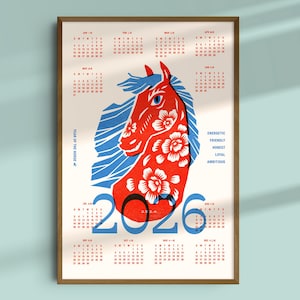 Affisch med hästens år 2026, kalenderkonst | Kinesisk zodiakkonst (digital nedladdning) bild 2