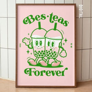 Boba Bubble Tea Drink Bestie Illustrierte, Wand Kunst Moderne Stil, Asiatisch Essen Poster, Einzigartiges Geschenk, Wohnkultur, Wunderlich Kunstdruck