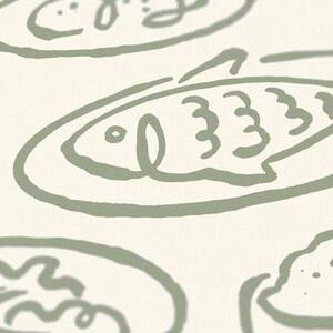 Puede incluir: Una ilustraci&oacute;n dibujada a mano de un pez en un plato. El pez est&aacute; dibujado en un estilo simple con algunos detalles, como escamas y una aleta. El plato es redondo y tiene un borde simple.