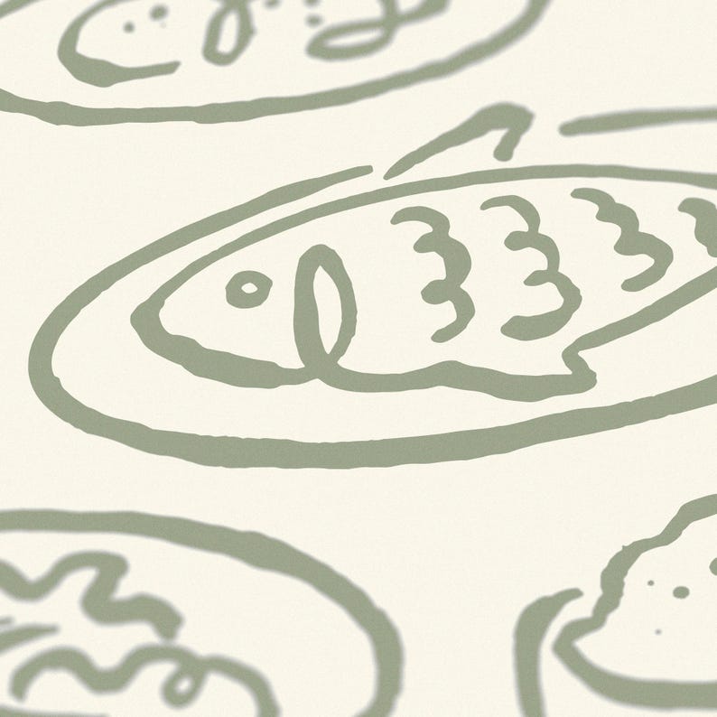 Puede incluir: Una ilustraci&oacute;n dibujada a mano de un pez en un plato. El pez est&aacute; dibujado en un estilo simple con algunos detalles, como escamas y una aleta. El plato es redondo y tiene un borde simple.