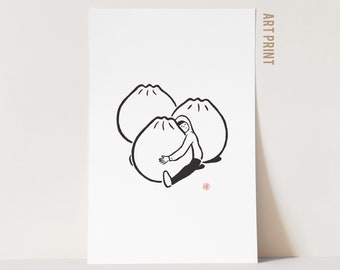 Knoedelknuffelkunstprint: zwart-wit foodie keukendecor