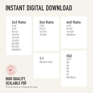 Puede incluir: Una gu&iacute;a de descarga digital para im&aacute;genes imprimibles en diferentes proporciones y tama&ntilde;os. La gu&iacute;a incluye los tama&ntilde;os 2x3, 3x4, 4x5, 1:1 e ISO con las medidas correspondientes en pulgadas y cent&iacute;metros. La gu&iacute;a tambi&eacute;n incluye un logotipo de PDF de alta calidad.