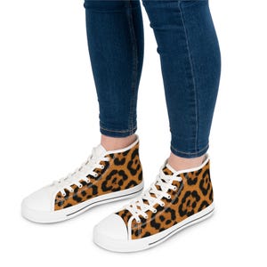 Leopard Print High Top Sneakers - Trendy Canvas, Stylish Footwear, Everyday Casuals, Animal Print Shoes, Unique Gift for Her