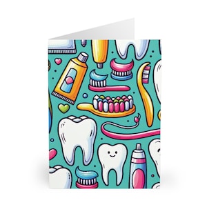 Cartes de voeux dentaires fantaisistes (paquet de 5) - Cartes amusantes sur le thème des dents pour les enfants, cadeaux pour dentiste, anniversaires, remerciements, santé dentaire