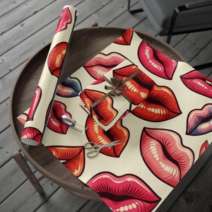 Kiss Print Wrapping Paper, Fun Gift Wrap for Birthdays, Anniversaries, Valentines Day, Holidays Lip Pattern Gift Wrap, Decorative