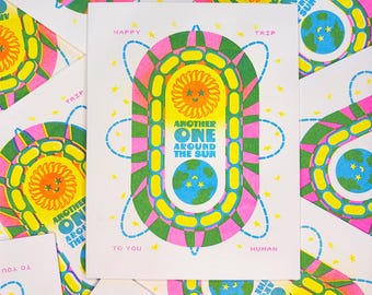 Risograph Happy Birthday Card | Another One Around the Sun
