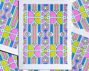 Riso Techno Card | A2 Risograph Greeting Card