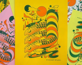 Space Fishin' 2-Color Risograph Print | 8.5x11 Riso Print