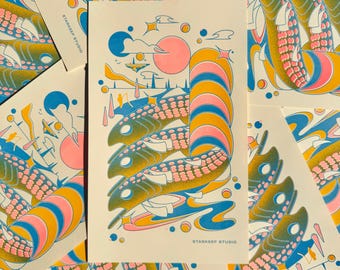 Space Fishin' Risograph Print | 8.5x14 Riso Print