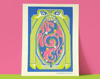 Gate of Stone & Fire Risograph Print | 8.5x11 Riso Print