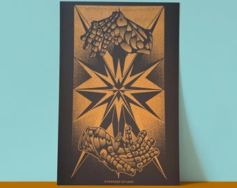 Gauntlets Risograph Print | 8.5x14 Riso Print